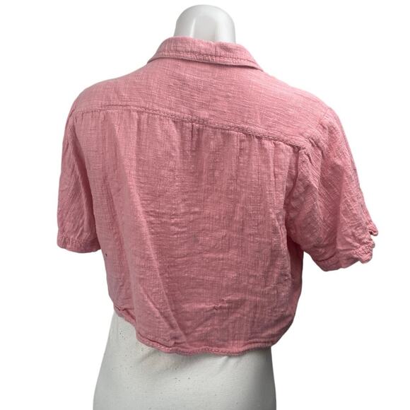 Urban Outfitters Sunshine Bowie Holiday Pink Embroidered Crop Shirt Top Size S - Picture 3 of 5